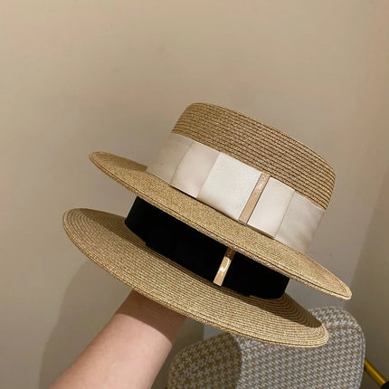 Chapeau de plage en paille large ruban - Beige/marron - M (56 - 58cm) | La boutique du chapeau