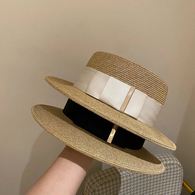 Chapeau de plage en paille large ruban - Beige/marron - M (56 - 58cm) | La boutique du chapeau
