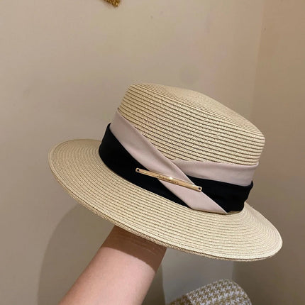 Chapeau de plage en paille large ruban - Beige/noir - M (56 - 58cm) | La boutique du chapeau