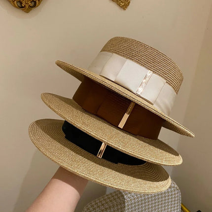 Chapeau de plage en paille large ruban - Beige/marron - M (56 - 58cm) | La boutique du chapeau