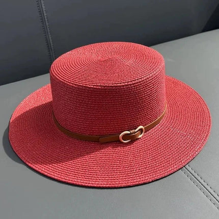 Chapeau de plage en paille simple - Rouge - M (56 - 58cm) | La boutique du chapeau