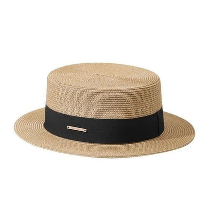 Chapeau de soleil de plage - Beige/noir - M (56 - 58cm) | La boutique du chapeau