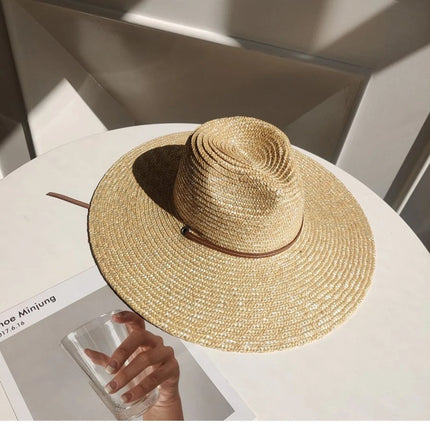 Chapeau de soleil en paille avec sangle - Beige - M (56 - 58cm) | La boutique du chapeau