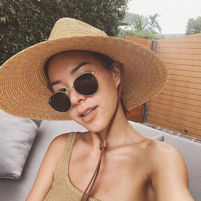 Chapeau de soleil en paille avec sangle - Noir - M (56 - 58cm) | La boutique du chapeau