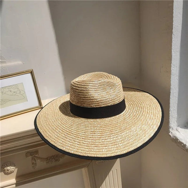 Chapeau de soleil en paille avec sangle - Noir - M (56 - 58cm) | La boutique du chapeau