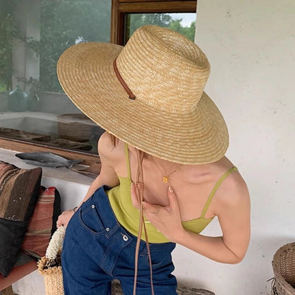 Chapeau de soleil en paille avec sangle - Noir - M (56 - 58cm) | La boutique du chapeau