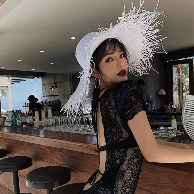 Chapeau de soleil paille - Noir - M (56 - 58cm) | La boutique du chapeau