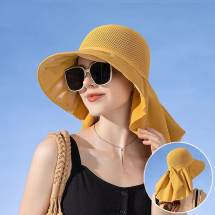 Chapeau d'été avec protection du cou - Beige - M (56 - 58cm) | La boutique du chapeau