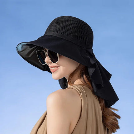 Chapeau d'été avec protection du cou - Noir - M (56 - 58cm) | La boutique du chapeau