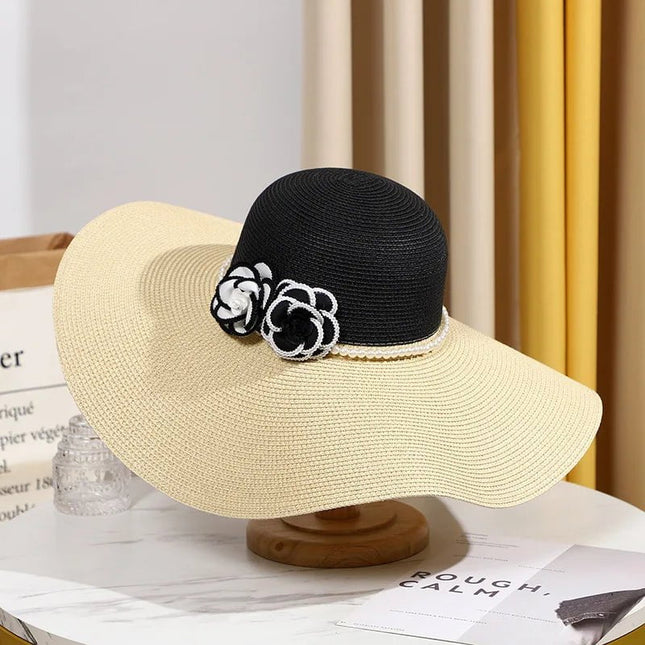Chapeau d'été pour femmes - Noir / Beige - M (56 - 58cm) | La boutique du chapeau