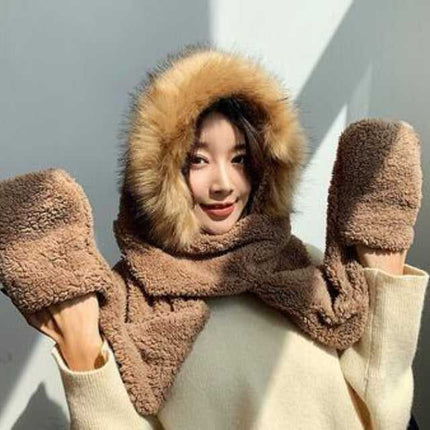 Chapeau double couche en peluche et son écharpe gant - Jaune - Adulte | La boutique du chapeau