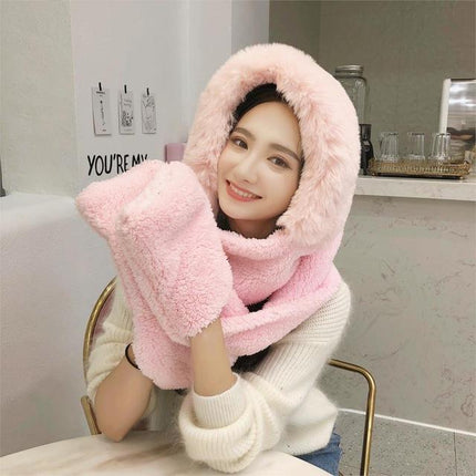 Chapeau double couche en peluche et son écharpe gant - D - Adulte | La boutique du chapeau