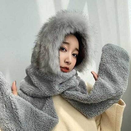 Chapeau double couche en peluche et son écharpe gant - D - Adulte | La boutique du chapeau