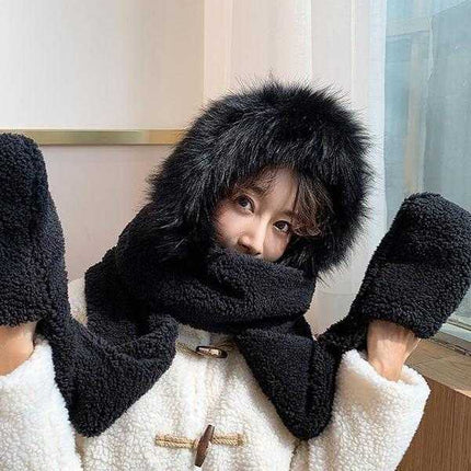 Chapeau double couche en peluche et son écharpe gant - A - Adulte | La boutique du chapeau