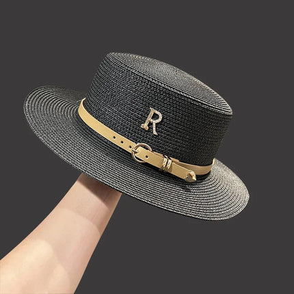 Chapeau en paille avec ceinture cuir - Noir R - M (56 - 58cm) | La boutique du chapeau