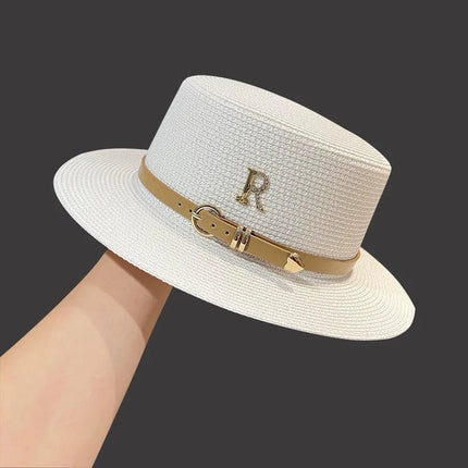 Chapeau en paille avec ceinture cuir - Blanc R - M (56 - 58cm) | La boutique du chapeau
