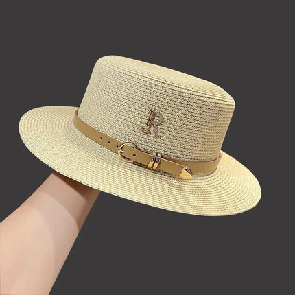 Chapeau en paille avec ceinture cuir - Beige R - M (56 - 58cm) | La boutique du chapeau