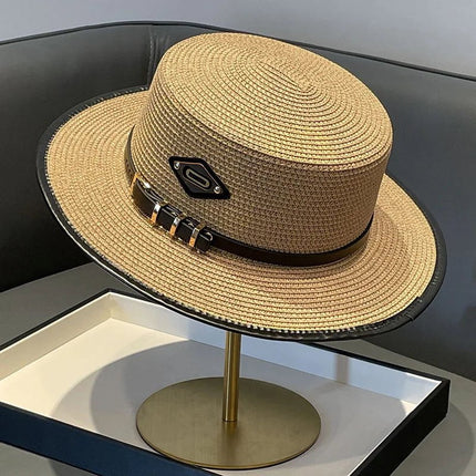 Chapeau en paille avec ceinture cuir - Khaki - M (56 - 58cm) | La boutique du chapeau