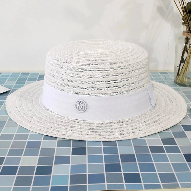 Chapeau en paille perle et ruban - Blanc - M (56 - 58cm) | La boutique du chapeau