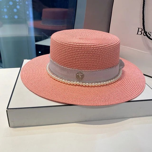 Chapeau en paille perle et ruban - Rose - M (56 - 58cm) | La boutique du chapeau