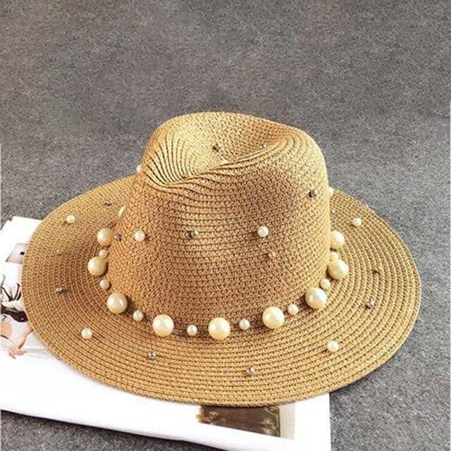 Chapeau en paille perles - Marron - M (56 - 58cm) | La boutique du chapeau