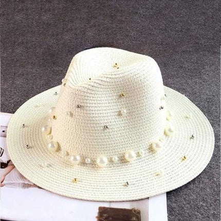 Chapeau en paille perles - Blanc - M (56 - 58cm) | La boutique du chapeau
