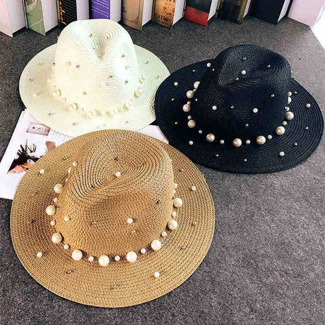 Chapeau en paille perles - Marron - M (56 - 58cm) | La boutique du chapeau