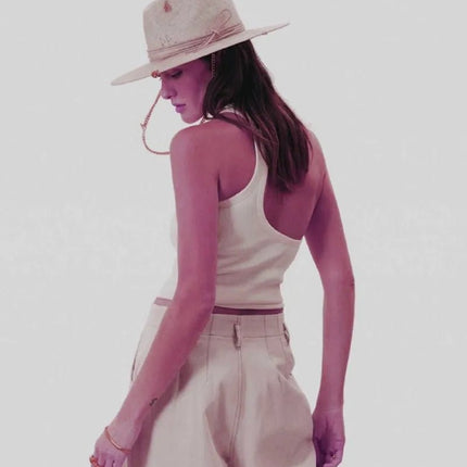 Chapeau en raphia pour femme avec chaîne - Beige - M (56 - 58cm) | La boutique du chapeau