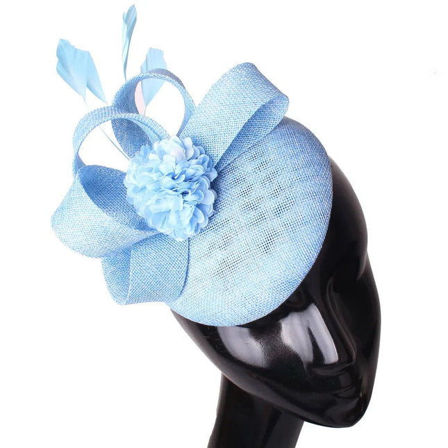 Chapeau Fascinator Brodé - Bleu ciel - | La boutique du chapeau