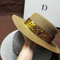 Chapeau-femme chapeau de paille Dore / 57cm chapeau M Léger tricot d'or et d'argent paillettes