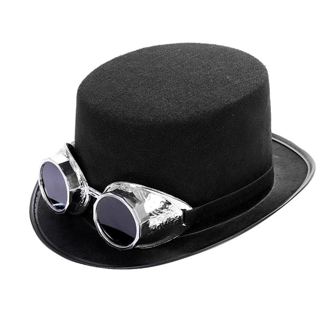 Chapeau haut de forme steampunk - Lunettes argent - Ajustable (du 54 au 59) | La boutique du chapeau