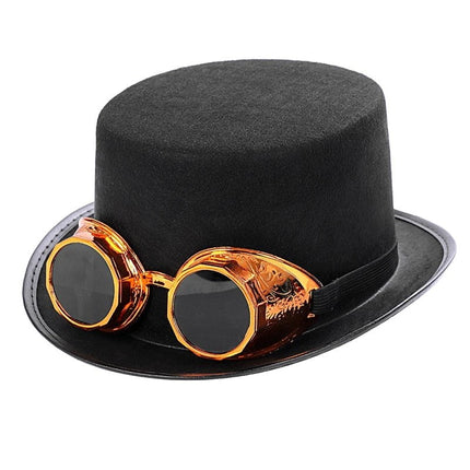 Chapeau haut de forme steampunk - Lunettes or - Ajustable (du 54 au 59) | La boutique du chapeau