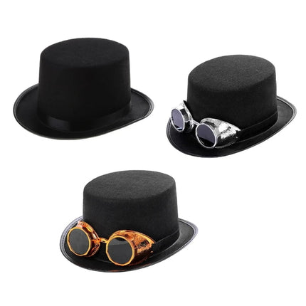Chapeau haut de forme steampunk - Lunettes argent - Ajustable (du 54 au 59) | La boutique du chapeau
