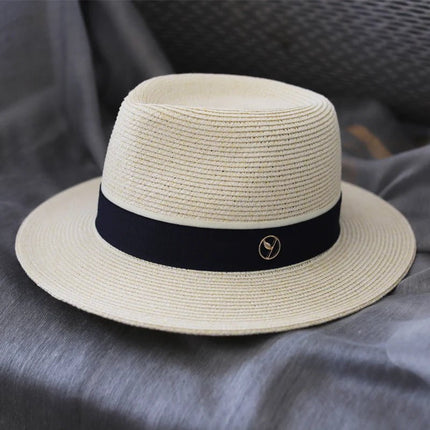 Chapeau paille Fedora - Crème/marine - M (56 - 58cm) | La boutique du chapeau