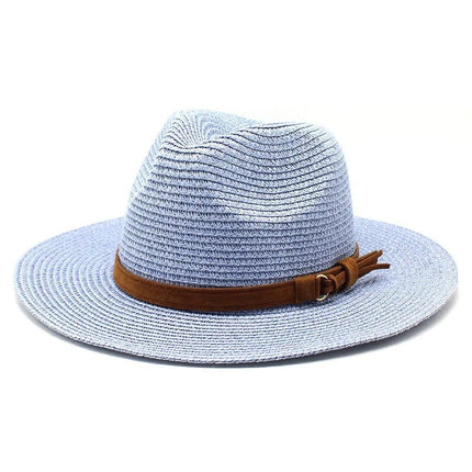 Chapeau Panama sangle en cuir - Bleu ciel - M (56 - 58cm) | La boutique du chapeau