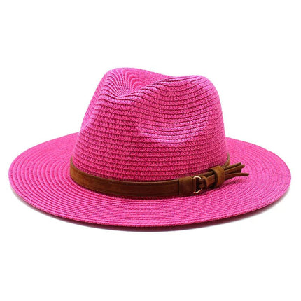 Chapeau Panama sangle en cuir - Rose - M (56 - 58cm) | La boutique du chapeau