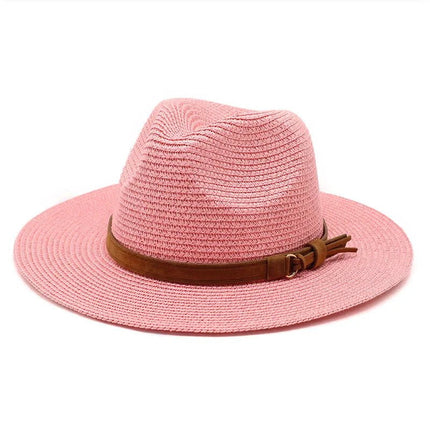 Chapeau Panama sangle en cuir - Rose 2 - M (56 - 58cm) | La boutique du chapeau