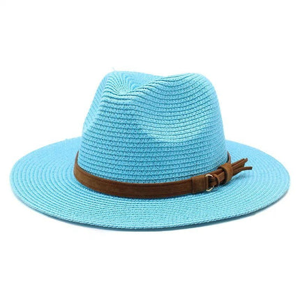 Chapeau Panama sangle en cuir - Bleu - M (56 - 58cm) | La boutique du chapeau