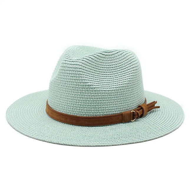 Chapeau Panama sangle en cuir - Bleu clair - M (56 - 58cm) | La boutique du chapeau