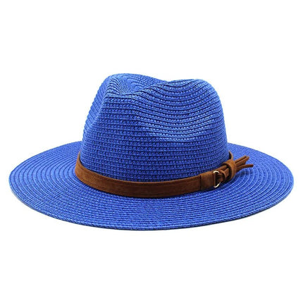 Chapeau Panama sangle en cuir - Bleu 2 - M (56 - 58cm) | La boutique du chapeau