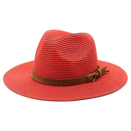 Chapeau Panama sangle en cuir - Rouge - M (56 - 58cm) | La boutique du chapeau