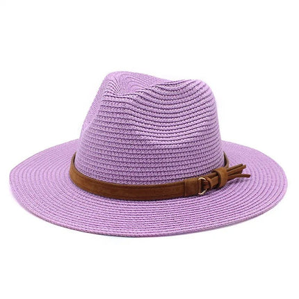 Chapeau Panama sangle en cuir - Violet clair - M (56 - 58cm) | La boutique du chapeau