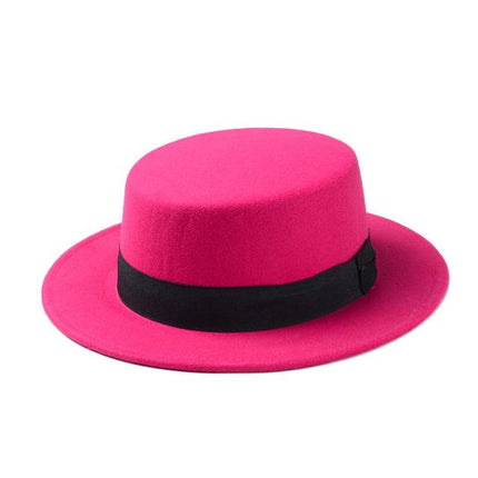 Chapeau plat en laine - Rose/rouge - M (56 - 58cm) | La boutique du chapeau