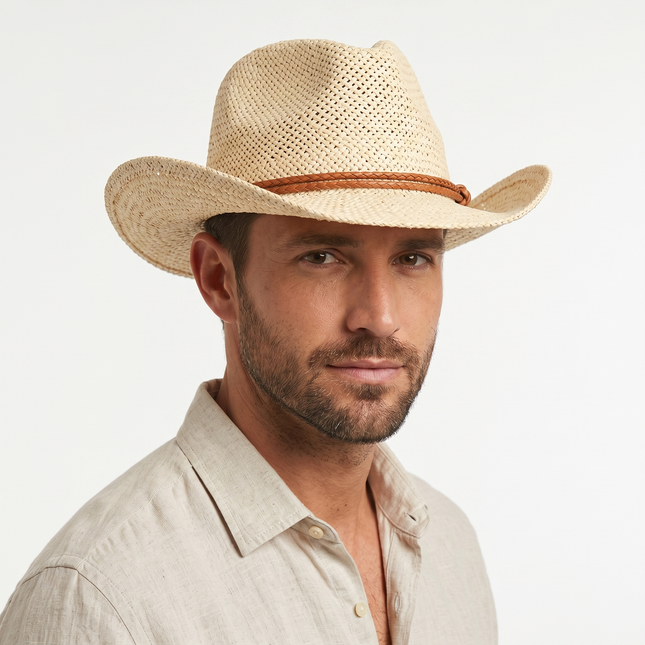 Chapeau cowboy unisexe papier paille souple