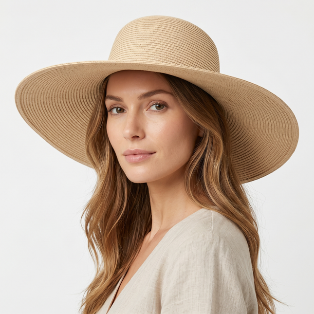 Chapeau capeline femme paille papier grand bord pliable