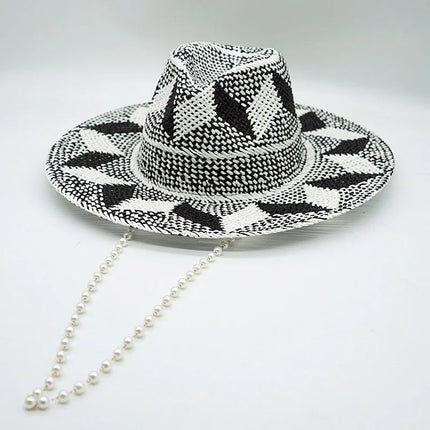 Chapeaux de paille à motif gris - noir - Jazz 3 - M (56 - 58cm) | La boutique du chapeau
