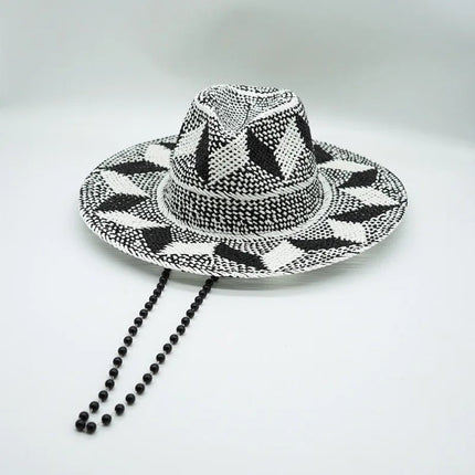 Chapeaux de paille à motif gris - noir - Jazz 2 - M (56 - 58cm) | La boutique du chapeau