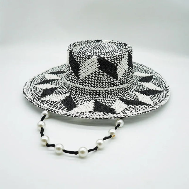 Chapeaux de paille à motif gris - noir - Jazz 3 - M (56 - 58cm) | La boutique du chapeau