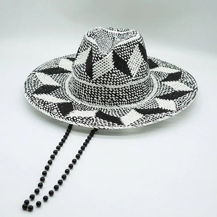 Chapeaux de paille à motif gris - noir - Jazz 3 - M (56 - 58cm) | La boutique du chapeau
