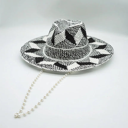 Chapeaux de paille à motif gris - noir - Jazz 1 - M (56 - 58cm) | La boutique du chapeau